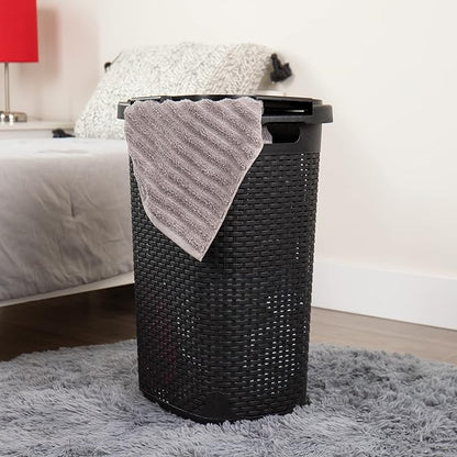 Mind Reader Slim Laundry Hamper with Lid, 60L Tall Clothes Basket, Narrow Tapered Design for Bathrooms, Closets and Laundry Rooms, Plastic, 2 Pack, Black
