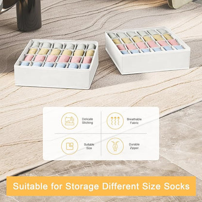 Joyoldelf Sock Organizer Drawer Organizer - 2 Packs Underwear Organizer, 48 Cells Collapsible Closet Organizers and Storage Sock Holders Organizers for Storing Socks, Ties, Belts(White)