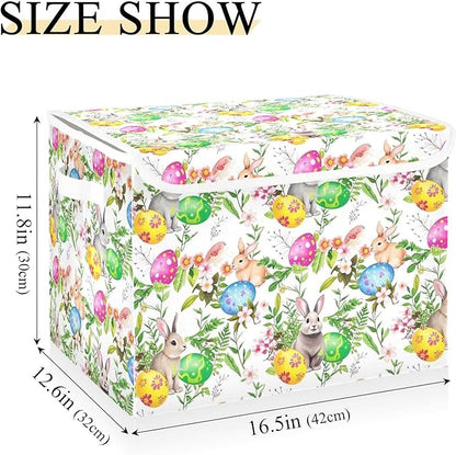senya Easter Storage Baskets Collapsible Storage Bins with Lids, Easter Bunny Eggs in Grass Flowers Storage Boxes Clothes Baskets for Organizing