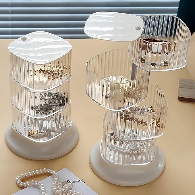 Hair Accessory Organizer, 4-Layer Rotating Clear Hair Tie Organizer for Hair Clips, Headbands, Hair Ties, Earring, Necklace, Ring, Jewelry Boxes & Organizers for Girls & Women (4-Layer，White)