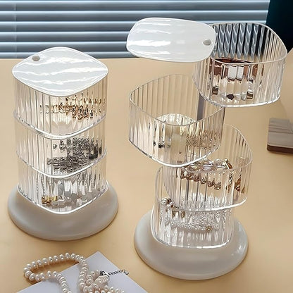 Hair Accessory Organizer, 4-Layer Rotating Clear Hair Tie Organizer for Hair Clips, Headbands, Hair Ties, Earring, Necklace, Ring, Jewelry Boxes & Organizers for Girls & Women (4-Layer，White)