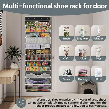 PAULONE 12 Pocket Over the Door Shoe Organizer,Reusable Breathable Large Mesh Bag Men's & Women's Sneaker Organizer,Shoe Organizer for Kids,Hanging Shoe Storage Hanging Bag (Black)