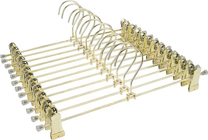 13.8" Gold Metal Pants Trousers Hangers, 60-Pack, Skirts Adjustable Clips Bottom Organization Display Clothes Hanger Display Storage (60 Pack)