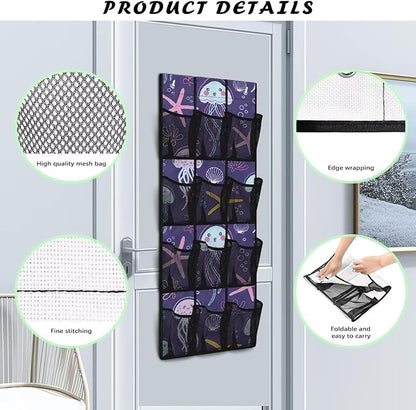 Jellyfish Over The Door Shoe Organizers,Shoe Rack for Door,Hanger Storage Organizer for Closet,Classroom Headphone Storage with 12 Mesh Pockets,Breathable Storage Bag