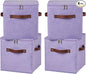 4PCS Storage Cubes with Lid Fabric Storage Bins Boxes PU Leather Handles Cotton Linen Closet Organizer Container Decorative Foldable Washable Shelf Cloth Basket (Zipper Lid, Purple, 11in)