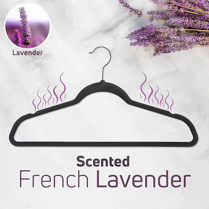 Non-Slip Scented Velvet Hangers - Heavy Duty Clothes Hanger - Ultra Thin Space Saving 360 Degree Swivel Hook - Ideal for Coats, Jackets, Pants, & Dress - French Lavender - 25 Pack