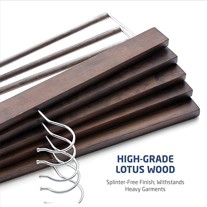 ZOBER High-Grade Wooden Slack/Trouser Pants Hangers with Non Slip Bar Smooth Finish, Durable Wooden Hangers - Slim & Sleek Space Saving Closet Hangers, 360° Hook- Ideal for Pant (Vintage, 10)