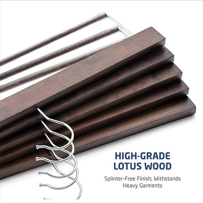 ZOBER High-Grade Wooden Slack/Trouser Pants Hangers with Non Slip Bar Smooth Finish, Durable Wooden Hangers - Slim & Sleek Space Saving Closet Hangers, 360° Hook- Ideal for Pant (Vintage, 10)