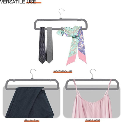 Gray Velvet Hangers 60 Pack, Slim Space Saving Pants Hangers for Closet Organizer, Rotating Hook, Non Slip Clothes Felt Hanger Heavy Duty for Tank Top, Jean Perchas, Camisole, Kids' Clothes