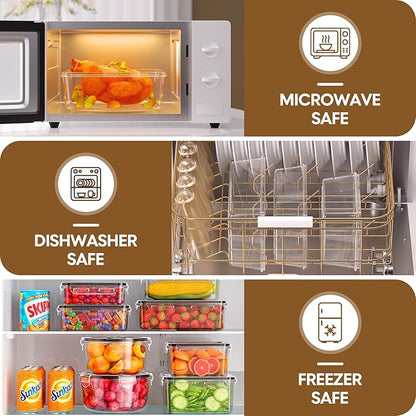 KEMETHY 50 PCS Food Storage Containers with Lids Airtight, Total 629oz, BPA-free, Food-grade, Eco-friendly Material, Leak Proof Plastic Containers, Microwave/Dishwasher Safe