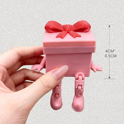 Cute Pink Gift Box Jewelry Box with Articulated Legs, 3D Printed Mini Decorative Storage Organizer for Valentine's Day, Birthday, Christmas