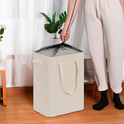 efluky Slim Laundry Basket, Narrow Laundry Hamper with Handles, Collapsible Dirty Clothes Hamper, Tall Laundry Bin for Laundry Room, Dorm and Bedroom, 90L Beige