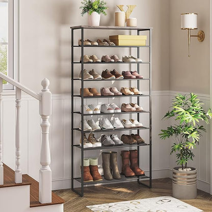 HOOBRO 10-Tier Shoe Rack for Entryway, 29.5" L Shoe Storage Organizer, Large Capacity Shoe Shelf for Closet, Front Door Entrance, Hallway, Holds 36-40 Pairs of Shoes, Greige and Black BG107XJ01
