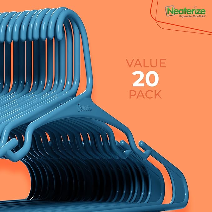 NEATERIZE Clothes Hangers Plastic 20 Pack for Adults - Plastic Hangers, The Perfect Coat Hanger and Space Saving Clothes Hangers for Closet, Percheros Ganchos para Colgar Ropa Hangars - Black Hangers