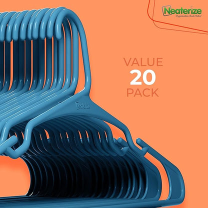 NEATERIZE Clothes Hangers Plastic 20 Pack for Adults - Plastic Hangers, The Perfect Coat Hanger and Space Saving Clothes Hangers for Closet, Percheros Ganchos para Colgar Ropa Hangars - Black Hangers