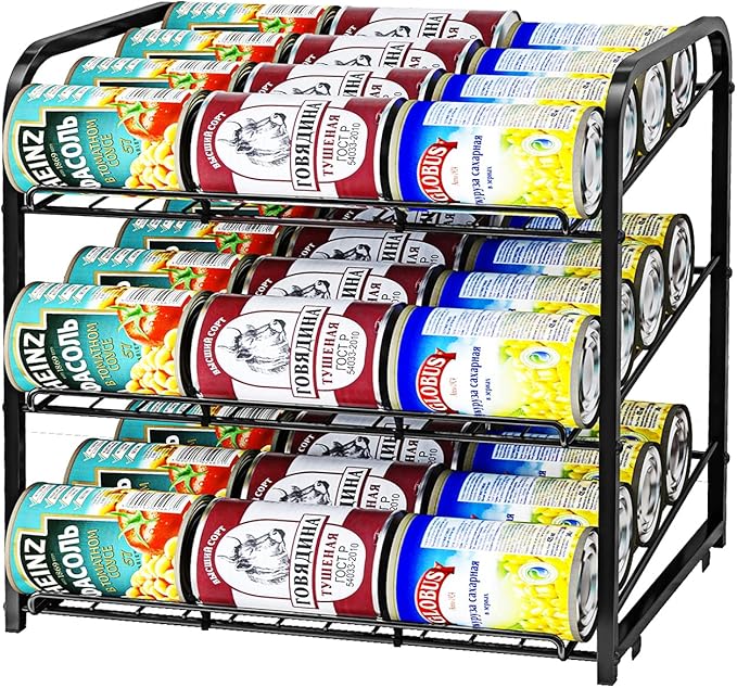 Can Rack Organizer, 3 Tier Stackable Can Storage Dispenser,for Food Storage, Kitchen or Pantry, Storage for 36 Cans, Black
