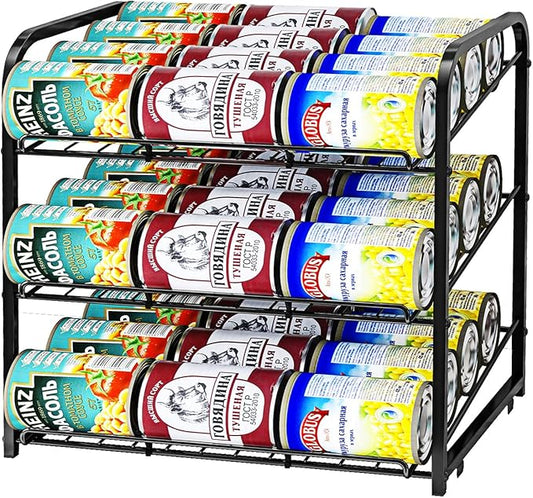 Can Rack Organizer, 3 Tier Stackable Can Storage Dispenser,for Food Storage, Kitchen or Pantry, Storage for 36 Cans, Black