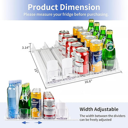 Automatic Soda Can Dispenser for Refrigerator – 5-Row Drink Organizer Holds 25 Cans, Spring-Loaded Pusher, Fits 12oz/16oz/20oz Bottles, No-Tool Assembly