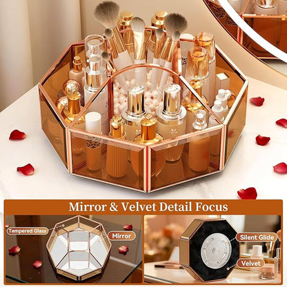 CoralHouse 360° Rotating Makeup Organizer Spinning Vanity Organizer with Makeup Brush Holder for Countertop, Bathroom Storage, Skincare, Perfume & Cosmetic Organizer for Vanity(Black)