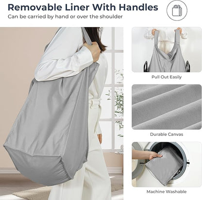 STO STO Laundry Hamper 2 Section, 100L Rolling Laundry Sorter Cart with Removable and Washable Liner Bag, Clothes Hamper with Wheels and Metal Handle for Laundry Room and Bedroom, Gray