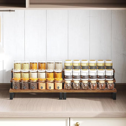 YATINEY Spice Rack, 3 Tier Wooden Display Riser Stand, Kitchen Storage Organizer for Spices, Versatile Display Shelf, Space Saving, for Kitchen Countertop and Cabinet, Rustic Brown SR03L2BR