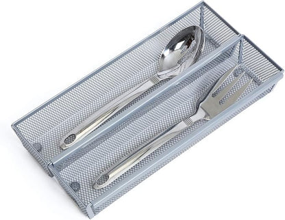 Smart Design Drawer Organizer - (12 x 3 Inch) - Steel Metal Mesh Tray - w/ Interlocking Arm Connection - Utensils, Silverware, Organization - Kitchen [Silver]