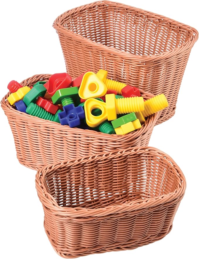 Rectangular Plastic Woven Baskets- Mixed Sizes Set of 3