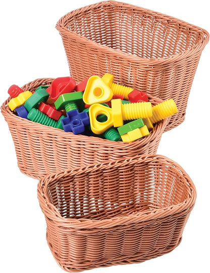 Rectangular Plastic Woven Baskets- Mixed Sizes Set of 3