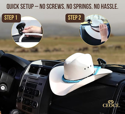 Car Cowboy Hat Holder for Truck – Easy-to-Use, Cotton Rope, Strong Suction Car Hat Holder Cowboy, Western Style – Keeps Gear Safe from Damage. (4-Pack)