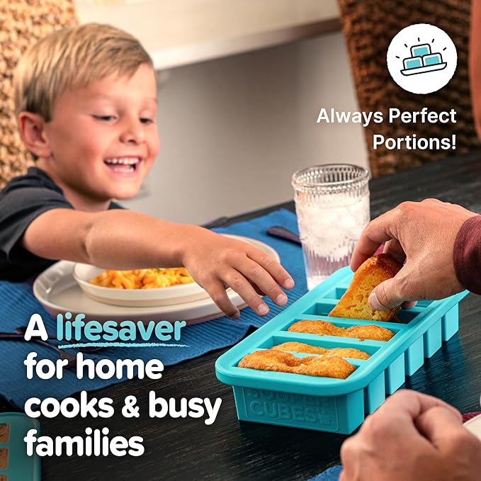 Souper Cubes 1/2 Cup Silicone Freezer Molds with Lids, Perfect for Storing Soups, Sauces, Juices, Desserts, Smoothie Prep and More, 1/2 Cup Silicone Freezer Trays - Aqua - 2-Pack