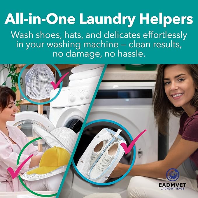 Hat Washer Cage Set – Baseball Cap Washer for Washing Machine or Dishwasher, Protects Flat & Curved Hats, 1 Pack White + Shoe Washing Machine Bag (Grey) & Mesh Laundry Bag