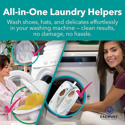 Hat Washer Cage Set – Baseball Cap Washer for Washing Machine or Dishwasher, Protects Flat & Curved Hats, 1 Pack White + Shoe Washing Machine Bag (Grey) & Mesh Laundry Bag