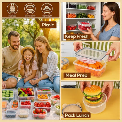 50 PCS Thicker Food Storage Containers with Lids, Clear Stackable Airtight Leakproof Reusable Plastic Meal Prep Container Set for Kitchen Storage/ Lunch, Fridge/ Microwave Safe with Labels&Pen