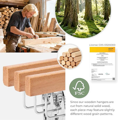 HOUSE DAY Premium Wooden Pants Hangers 15 Pack, Solid Lotus Wood Skirt Hangers with 2-Adjustable Clips, Heavy Duty & Anti Slip Wood Bottom Hanger for Slacks, Jeans, Trousers, Shorts (Natural)