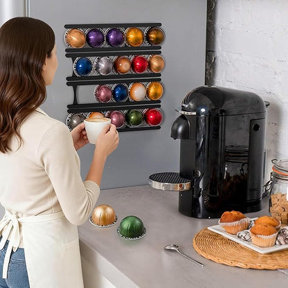 Coffee Pod Holder Compatible with Nespresso VertuoLine Capsules – 20-Pod Space-Saving Organizer for Wall, Cabinet, or Under-Counter Mount, Black