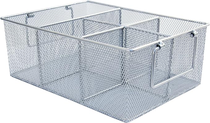 Utensil Holder for Party Hosting Essentials 4 Silverware Carrier Slots, 1 Small Paper Plate Holder, 2 Side Handles – Condiment, Grill Flatware Caddy Outdoor Cutlery Caddy (Silver)