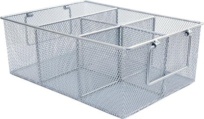 Utensil Holder for Party Hosting Essentials 4 Silverware Carrier Slots, 1 Small Paper Plate Holder, 2 Side Handles – Condiment, Grill Flatware Caddy Outdoor Cutlery Caddy (Silver)