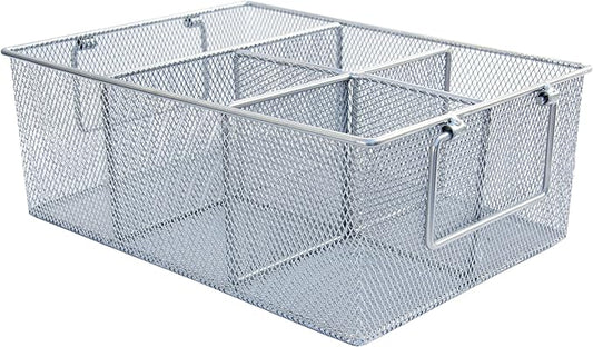 Utensil Holder for Party Hosting Essentials 4 Silverware Carrier Slots, 1 Small Paper Plate Holder, 2 Side Handles – Condiment, Grill Flatware Caddy Outdoor Cutlery Caddy (Silver)
