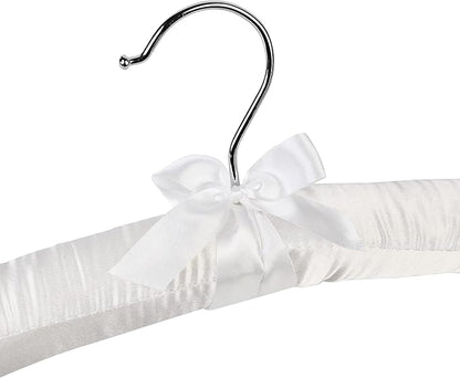 Pure White Satin Padded Sweater Hangers 10 Pack, Blouse Hanger with Thick & Soft Foam for Bridal Wedding Dress Lingerie, Smooth Silk Covered Shirt Hanger Without Shoulder Bump