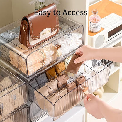 Underwear Organizer for Closet, Acrylic Socks Bra Underwear Drawer Organizer with Dividers, 24 Cell Stackable Closet Organizer and Storage Drawer for Clothing, Baby Clothes, Bra, Ties, Scarf