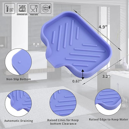 MicoYang Silicone Bathroom Soap Dishes with Drain Spout-Bathroom and Kitchen Sink Organizer,Sponge Holder,Dish Soap Tray,Perfect for Dispenser,Scrubber,Bottle on Sink or Counter-Light Purple 4.9"×3.2"
