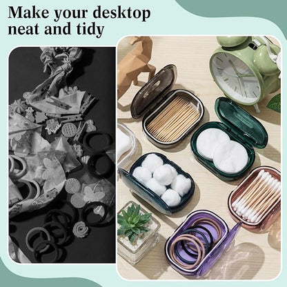 Kigley 6 Pcs Hair Tie Container Small Portable Travel Cotton Swab Holder Dispenser with Lid Plastic Box Storage Containers for Small Items, 3.94 x 2.76 Inch (6 Colors)