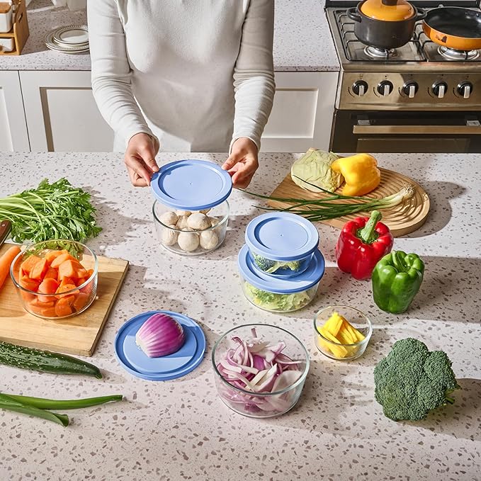 12-Piece Glass Food Storage Containers Set (6 Containers + 6 BPA-Free Lids) | 2-Cup, Leakproof | Microwave, Freezer, Oven & Dishwasher Safe | Ideal for Meal Prep & Pantry Organization, Lavender Blue