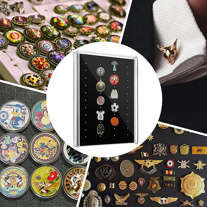 Acrylic Enamel Pin Display Case, Pin Shadow Boxes, Pin Collection Case for Wall & Tabletop Display, Pin Holder for Disney Pins, Pin Badge, Jewelry Pins, Hark Rock Pins (Clear, 8.8 x 6.8 inches)