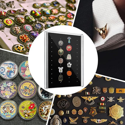 Acrylic Enamel Pin Display Case, Pin Shadow Boxes, Pin Collection Case for Wall & Tabletop Display, Pin Holder for Disney Pins, Pin Badge, Jewelry Pins, Hark Rock Pins (Clear, 8.8 x 6.8 inches)