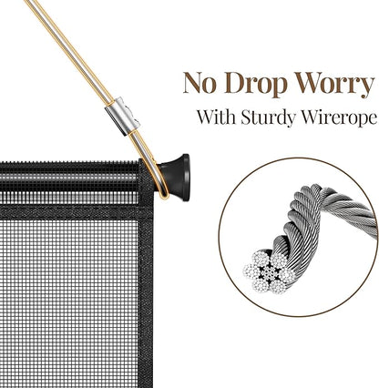 Mesh Earring and Necklace Holder Wall Hanging with Wooden Rods and Hooks, Jewelry Display