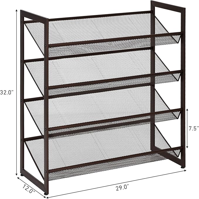 Tangkula 4-Tier Metal Shoe Rack, Stackable Flat & Slant Adjustable Shoe Storage Stand, Space Saving Shoes Shelf, Freestanding Shoes Rack Organizer for Entryway, Hallway