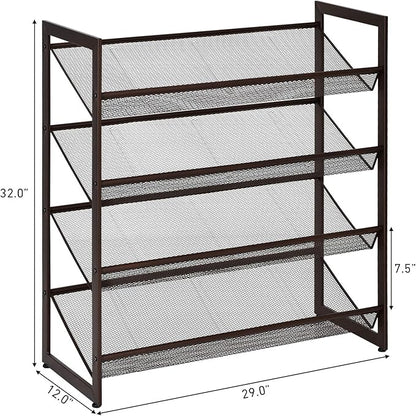 Tangkula 4-Tier Metal Shoe Rack, Stackable Flat & Slant Adjustable Shoe Storage Stand, Space Saving Shoes Shelf, Freestanding Shoes Rack Organizer for Entryway, Hallway