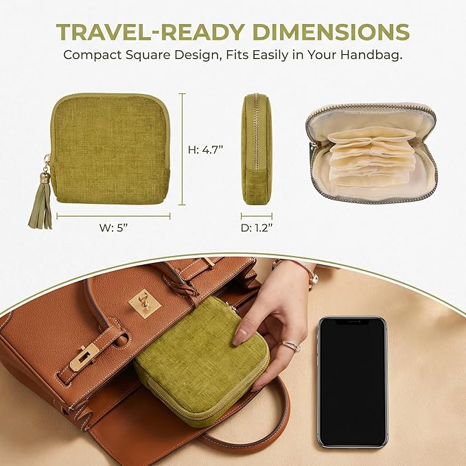 Vintage women's coin wallet jewelry storage bag, metal zipper multi-layer travel storage box, earrings, rings, necklaces, elegant storage bag, neutral Christmas and birthday gifts (yellow-green)