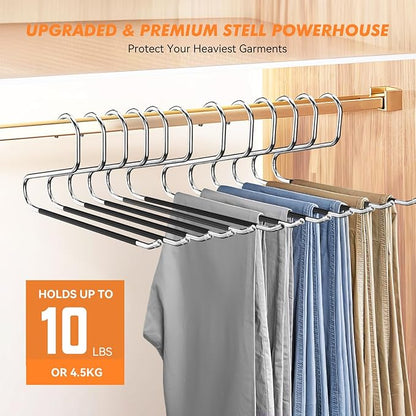 18 Pack Space Saving Open Ended Metal Pant Hangers, Non Slip Jean Hangers for Men and Women, Closet Storage Organizer for Clothes Leggings Slacks Trouser Ties